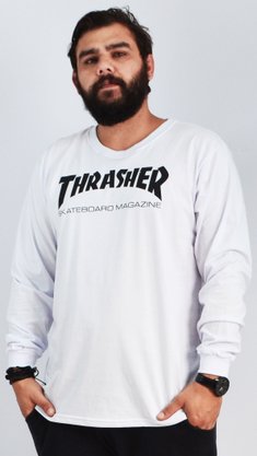 Camiseta Manga Longa Thrasher Skate Mag Branco